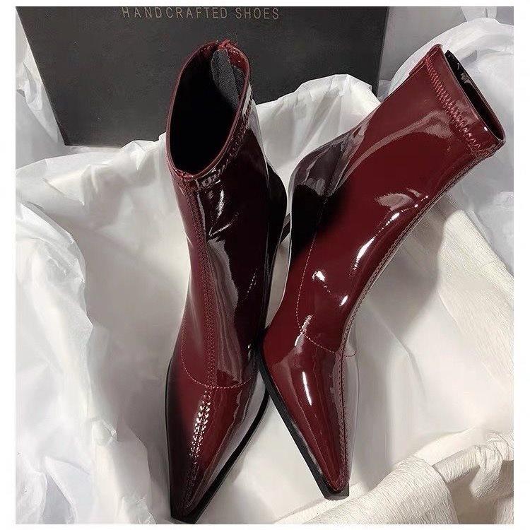Sexy short boots women's small patent leather temperament ankle boots European and American autumn and winter thin boots new commuter pointed stiletto