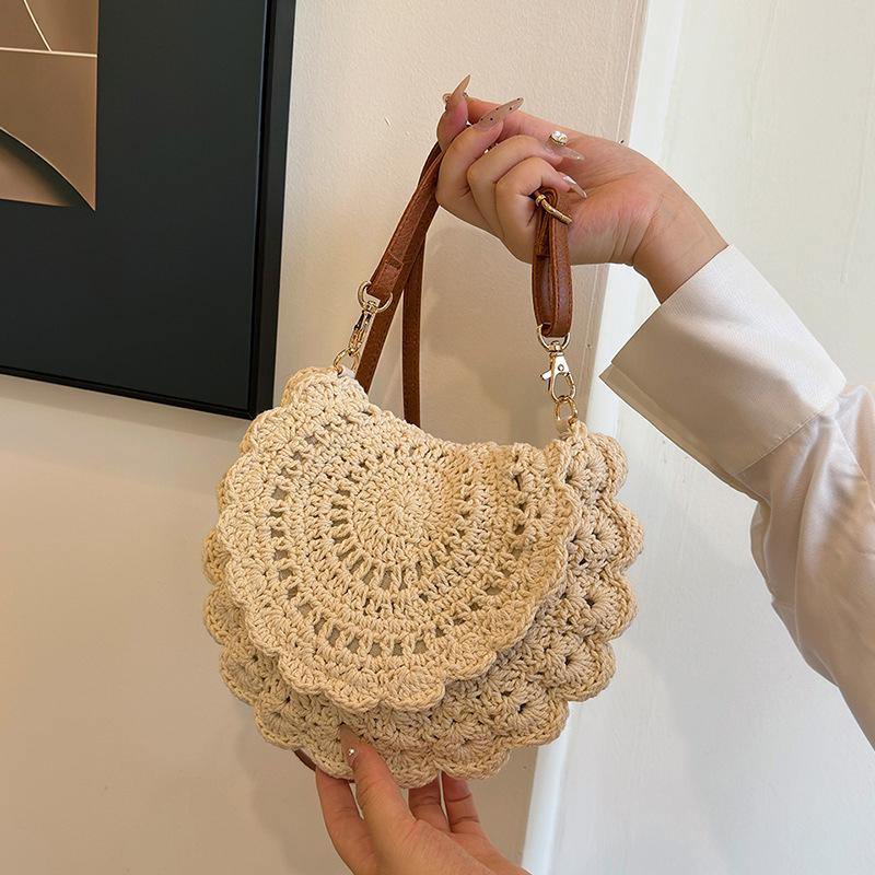 Yogodlns Винтажная плетеная соломенная сумка через плечо, новая круглая летняя пляжная сумка в стиле отпуска, модная сумка через плечо