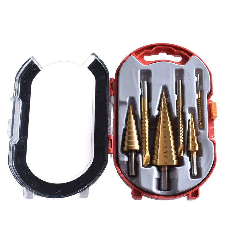 6-Piece Pagoda Drill Bit Set - Hand Punching Tool for Woodworking & Slotted Sawtooth Twist Drilling
