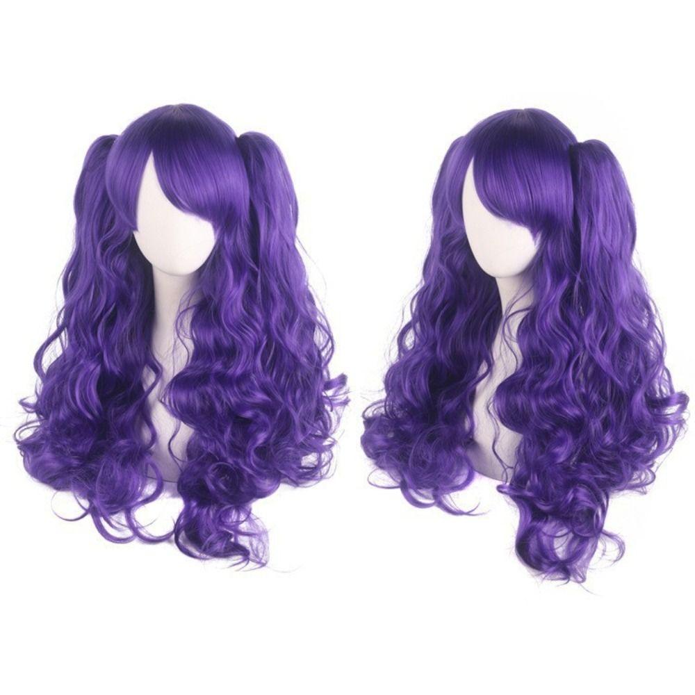 with 2 Ponytails Long Curly Cosplay Wig Synthetic Lolita Wig with Bangs for Women