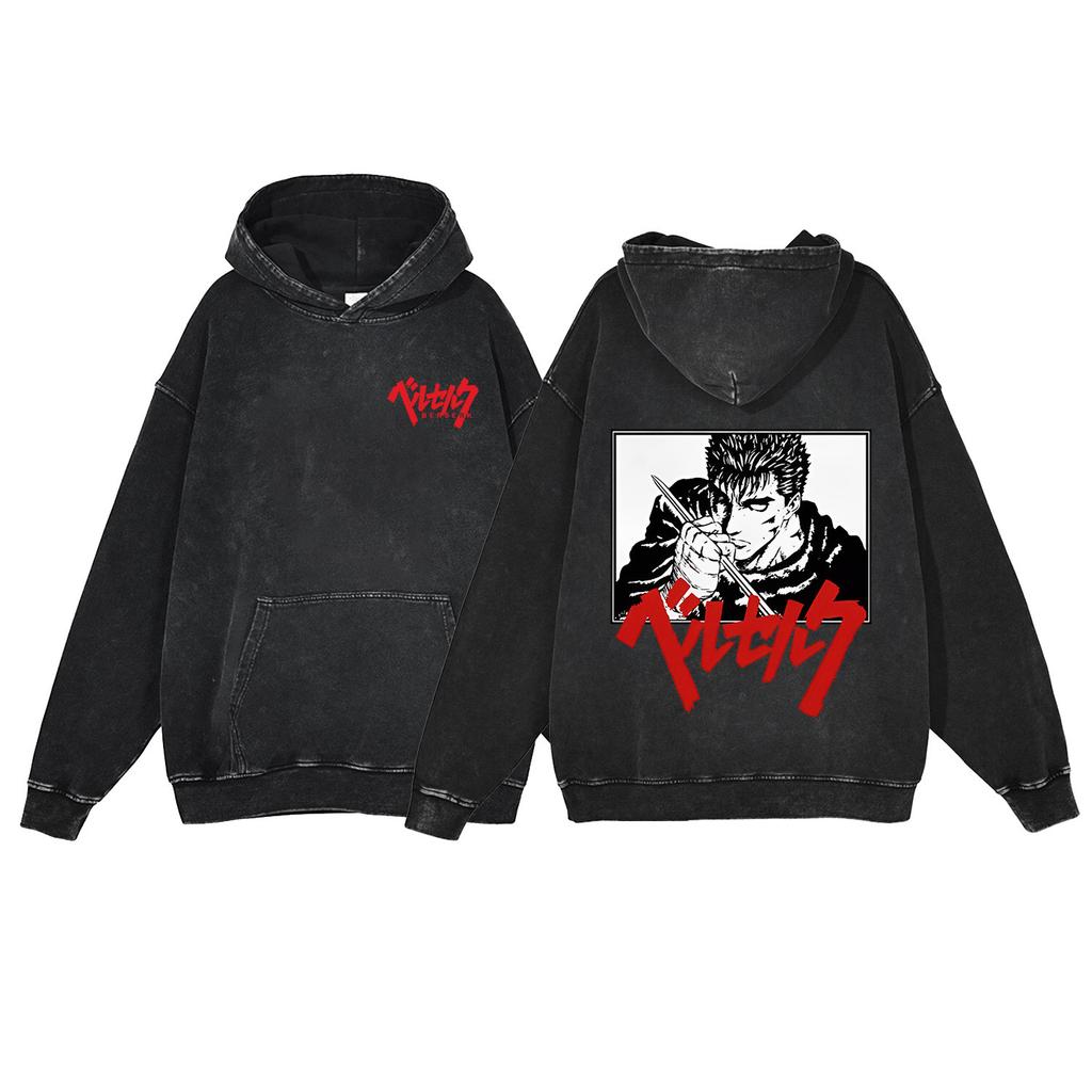 440G Heavy Washed Retro Animation Street Retro Cotton Sweater, Street Tide Hooded Sweater