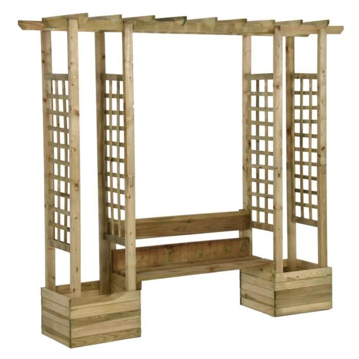 Garden Pergola - vidaXL - 318565 - Solid Pine Wood - Bench Included - Built-in Planters