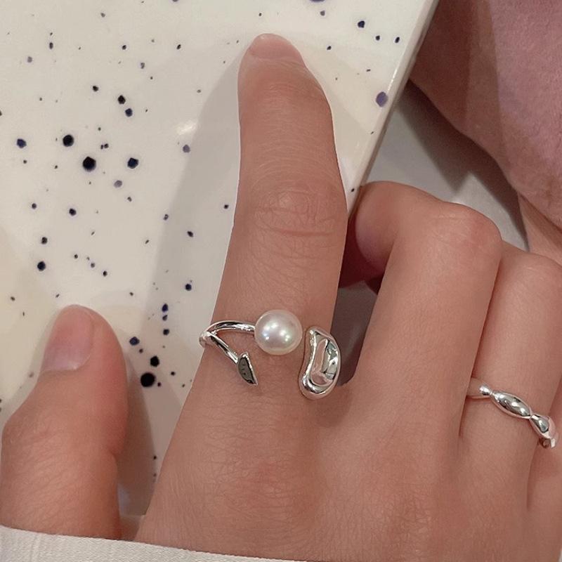 Кольцо с неправильным жемчугом, открытое, женское, нишевый дизайн, индивидуальность и простота, регулируемое, кольцо на указательный палец, повседневное кольцо