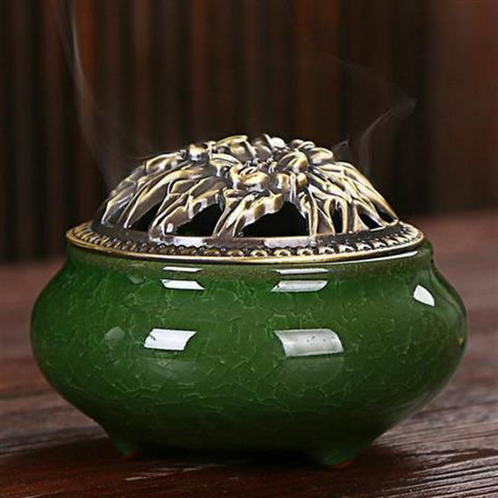 Керамическая ароматерапевтическая горелка с цветной глазурью и бронзовым покрытием для благовоний и отпугивания комаров