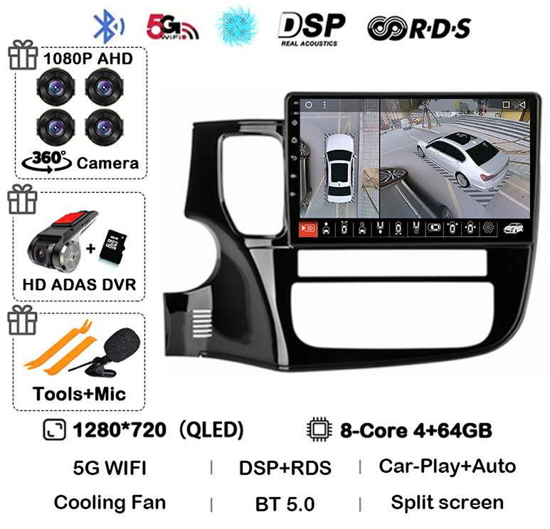 Android14 Carplay Автомагнитола для Mitsubishi Outlander 3 GF0W GG0W 2012-2018 Мультимедийный GPS-плеер Стерео 2din Головное устройство DSP