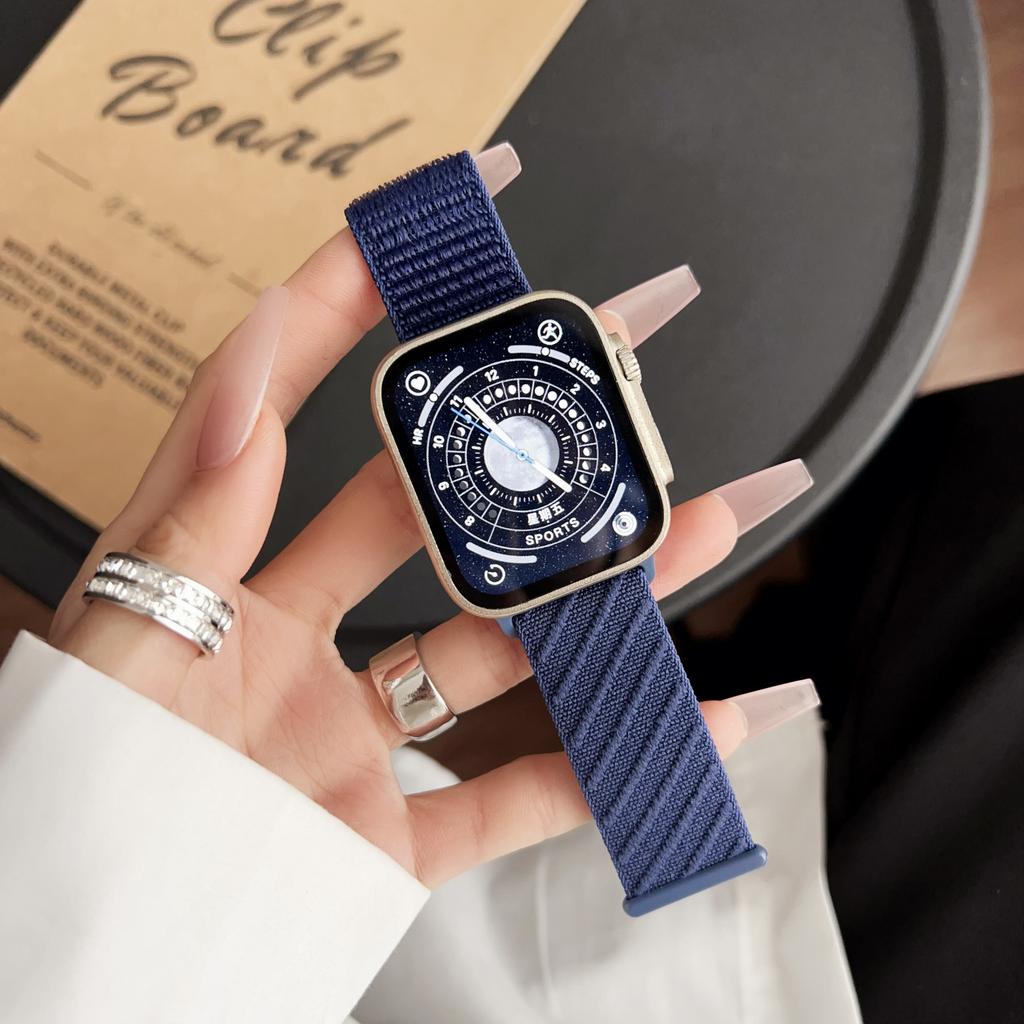 Watch Band for Apple Watch Series 10 9 8 7 SE 6 5 4 3 2 1 42mm 41mm 40mm 38mm Diagonal Stripes Adjustable Nylon Strap