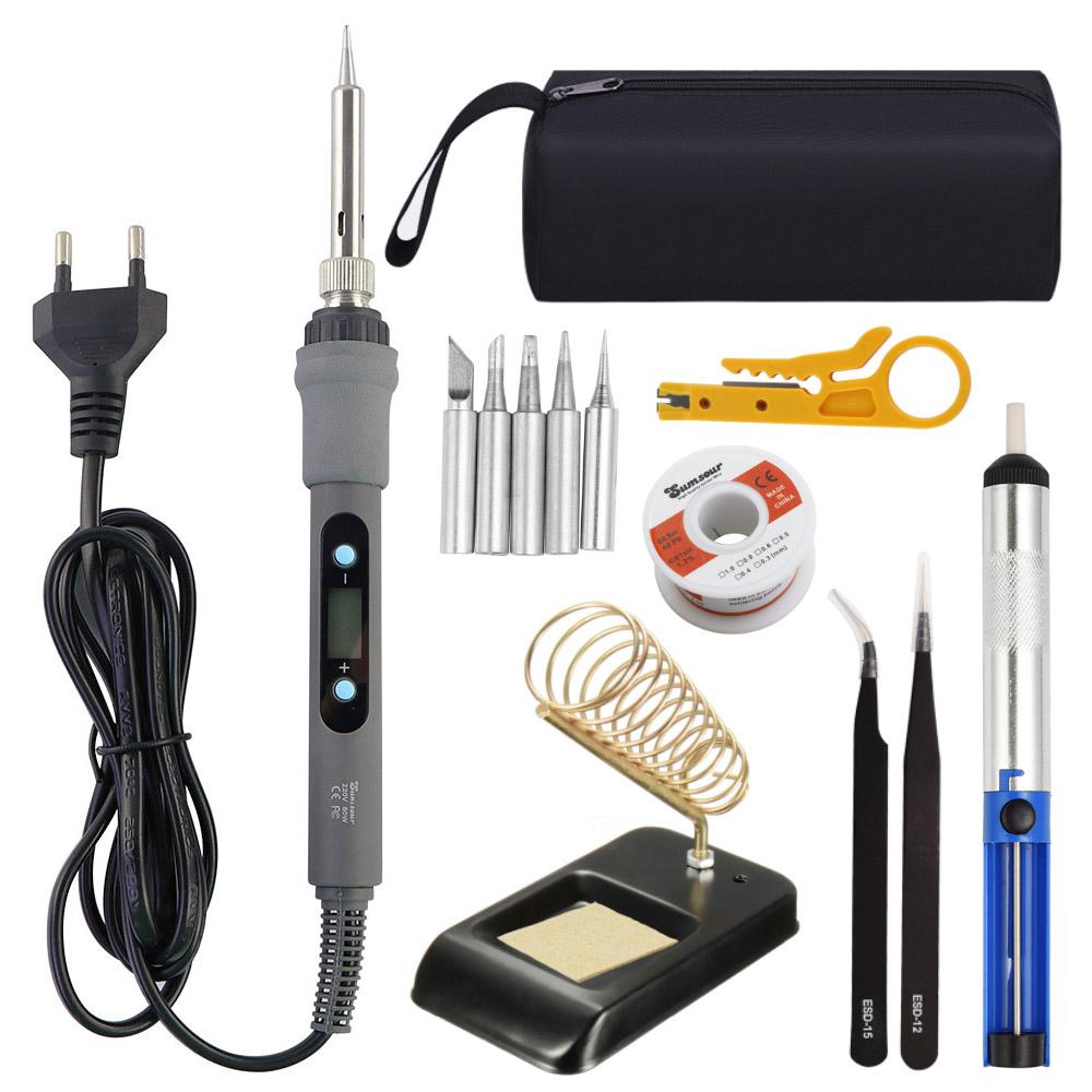 Sumsour 80W Gray Soldering Iron 110V / 220V Adjustable Temperature Digital Display Electric Solder Welding Iron Repair Tools Kit