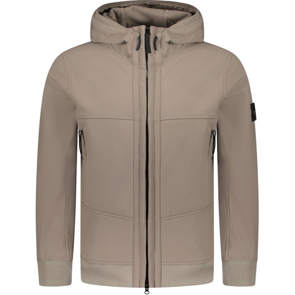 Stone Island FW24 Soft Shell Windproof Waterproof Breathable Hooded Zip Fleece Jacket Unisex jackets Khaki 8115Q0322-V0075