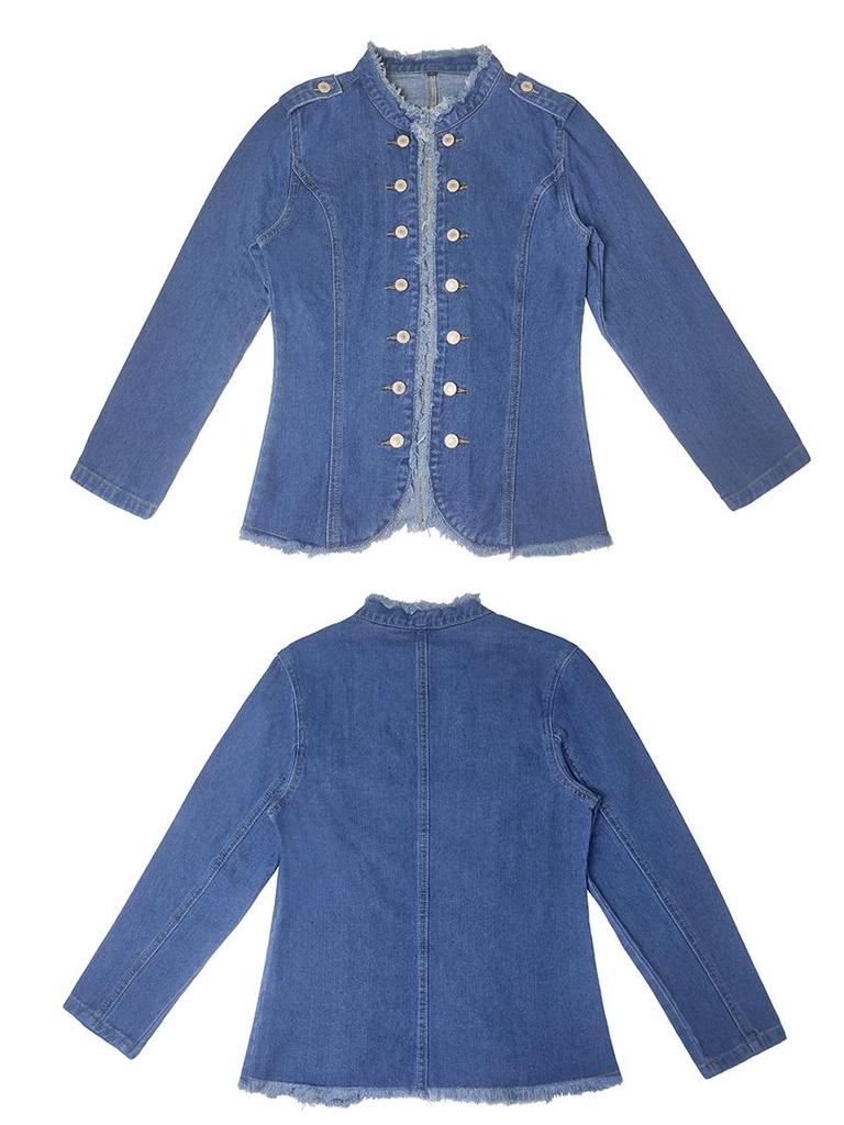 2024 Women's Cross-Border Slim-Fit Denim Jacket - Single-Breasted Stand Collar