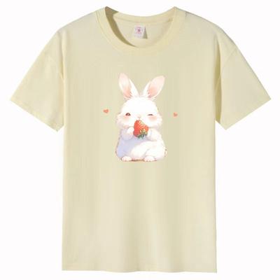 Летняя Новая Футболка с Коротким Рукавом Женская Хлопковая Свободная Корейская Мультяшная Принтованная Блузка с Рукавом до Локтя