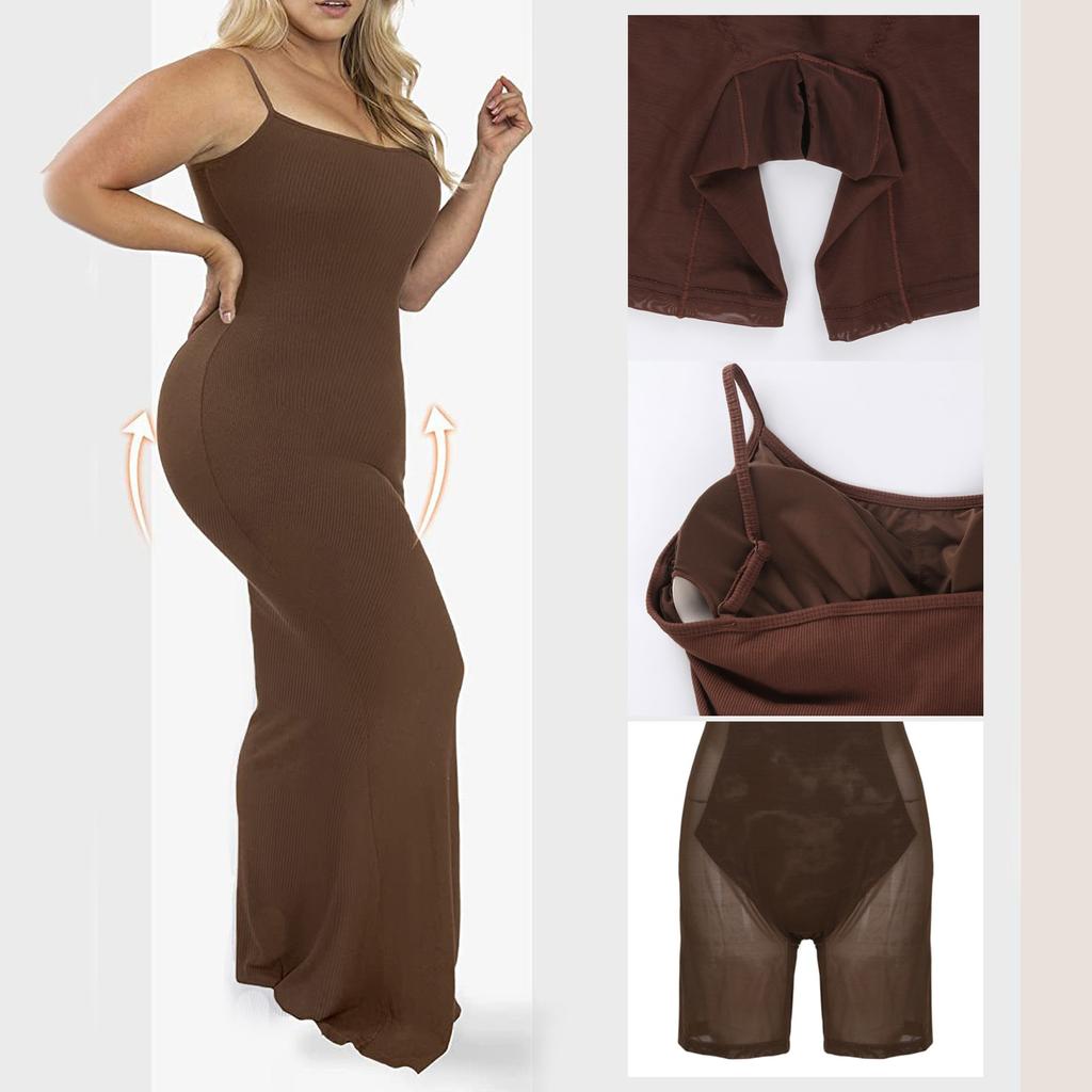 Spring Summer New Fashion Solid Color Round Neck Long Sleeve Slim Long Dress Suspender Dress Two In One Corset Bodysuit Dress