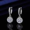 Серьги-подвески "Принцесса" с муассанитом, посеребренные: Круглая имитация на 1 карат для элегантного женского стиля