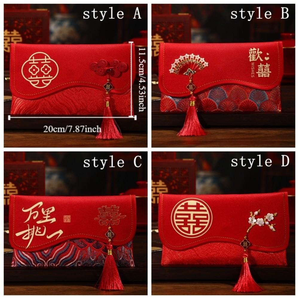 Traditional Red Envelope Best Wishes with Tassel Money Pocket Embroidery Details Handmade Brocade Bag Traditional Gift