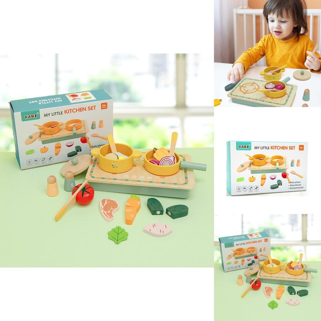 Fun Wooden Simulation Kitchen Vegetable And Fruit Cooking Children Toy Set For Preschool Home Learning