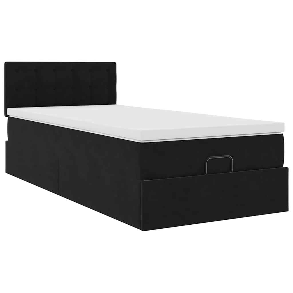 Ottoman Bed with Mattress Black 80x200 cm Velvet