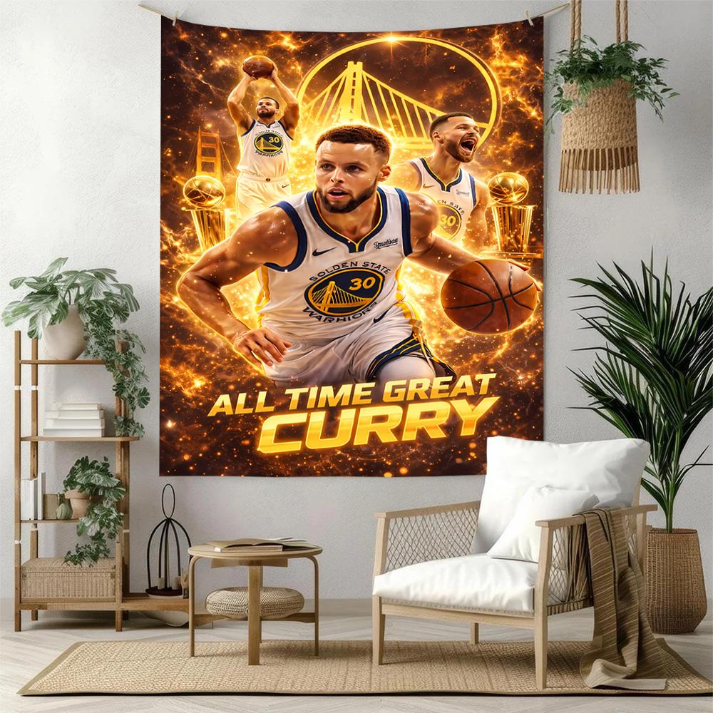 Golden State Warriors Curry Retro Tapestry Psychedelic Art Suitable for Studio Wall Reading Corner Dorm Wall Versatile Decor Exotic Pattern