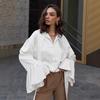 European and American ruffle edge satin top women's 1116 spring court style beige streamer shirt medium and long women's clothing