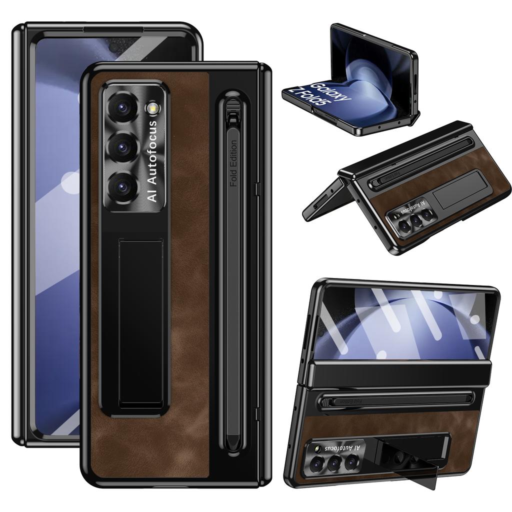 With S Pen Stand Case for Samsung Z Fold 4 5 6 7 W25 Hinge Case Screen Protective Film Pen Slot case for Galaxy Z Fold 6 Slim