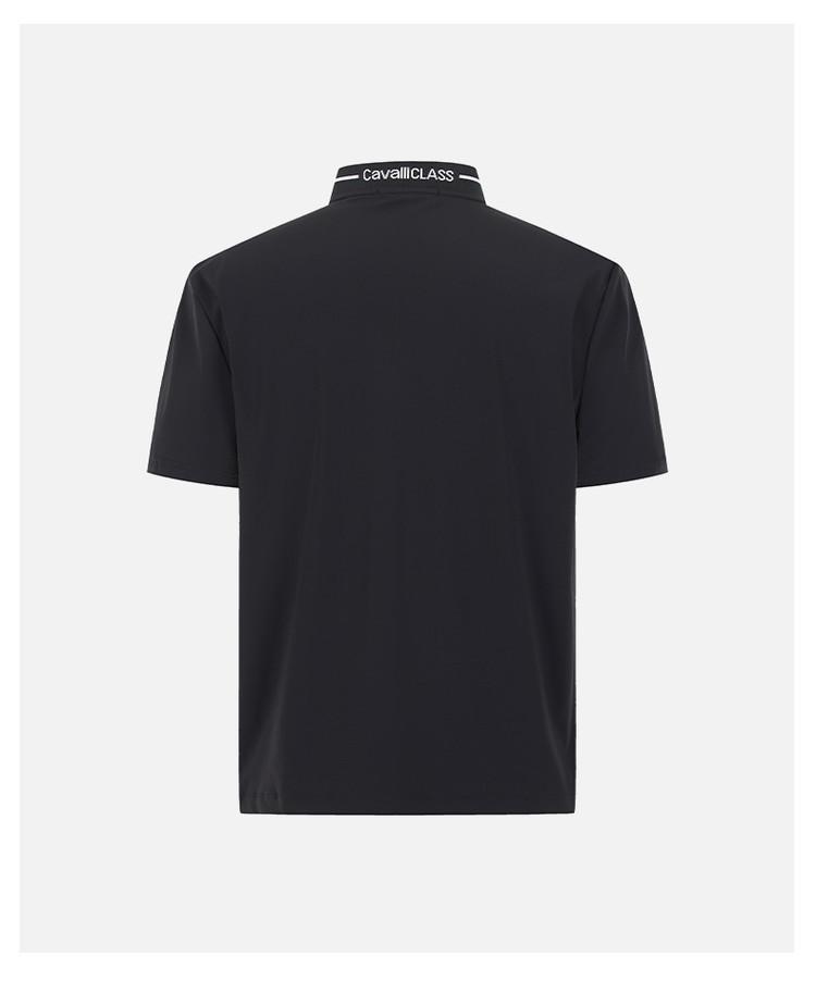 Men's Stand-Up Collar Short-Sleeved T-Shirt with Contrasting Stripes and Brand Logo