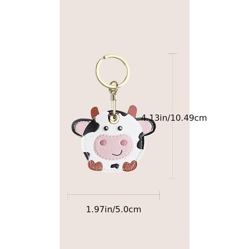 MINISO Брелок, Милый кулон в форме коровы для скрытого Airtag, Защитный чехол из искусственной кожи с кольцом для ключей
