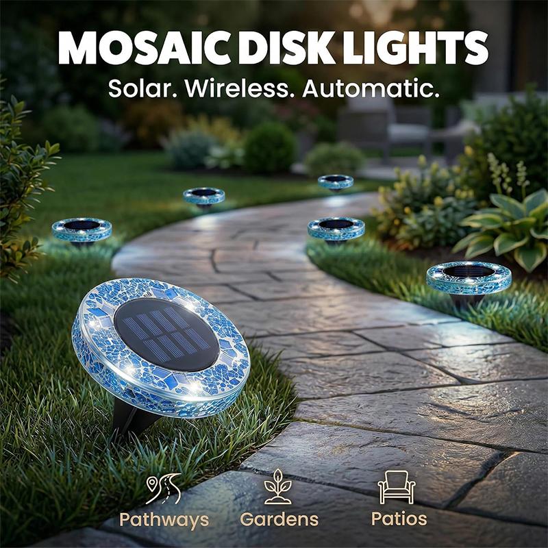 4/2/1PCS Solar Disk Light Waterproof Outdoor Glass Garden Stake Lighting Colorful Decorative Pathway LED Lights Dusk to Dawn
