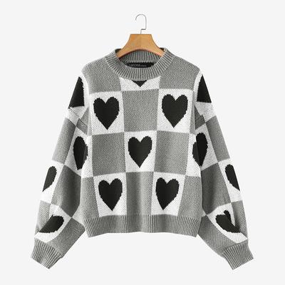 Женский повседневный свитер с длинным рукавом и принтом в виде сердца