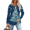 Women's Casual Top Christmas Printed Round Neck Long Sleeved Pleated T-shirt