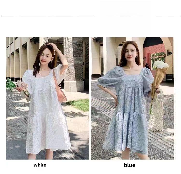 2022 Summer Maternity Puff Sleeve Dress: Lightweight, Loose Fit, Belly-Covering, Age-Reducing