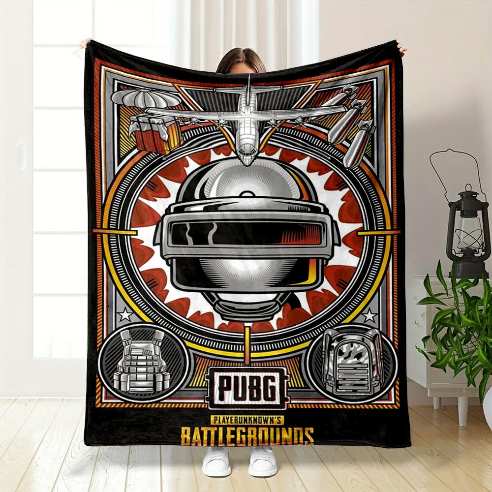 PUBG Helmet and Battleground Design Patterned flannel blanket perfect for the bedroom living room, sofa, or a little nap