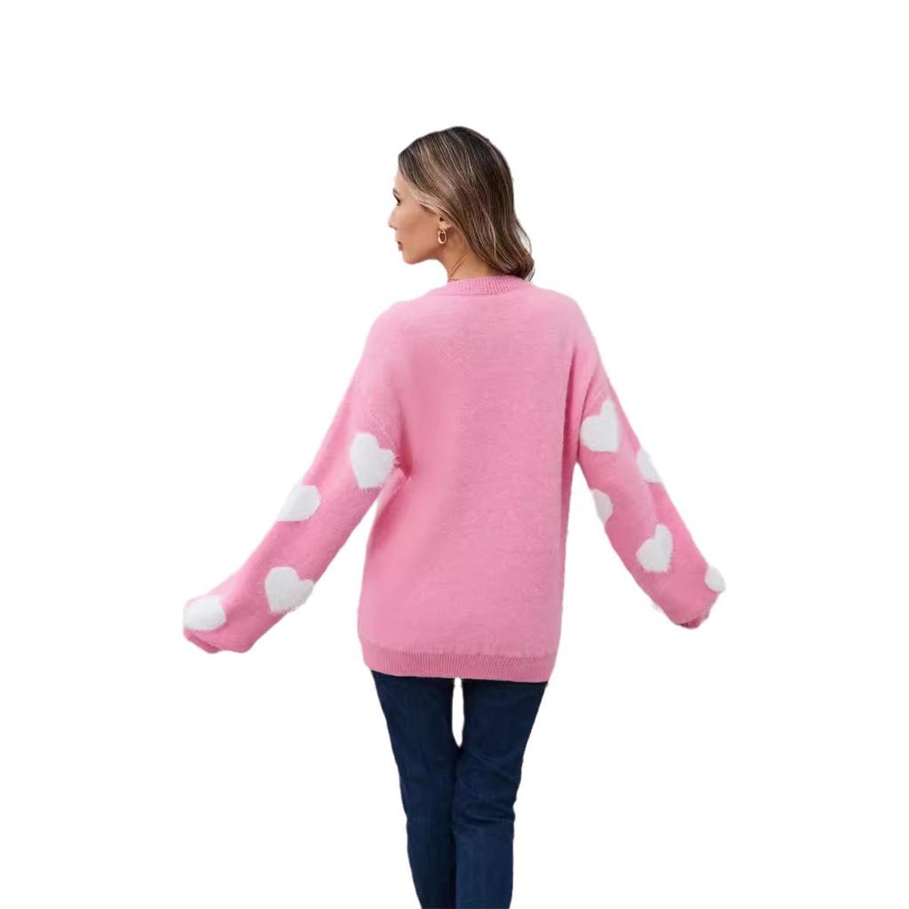 Зимний женский свитер Love Valentine's Day Pullover Large Peach Heart Color Clash Sweater