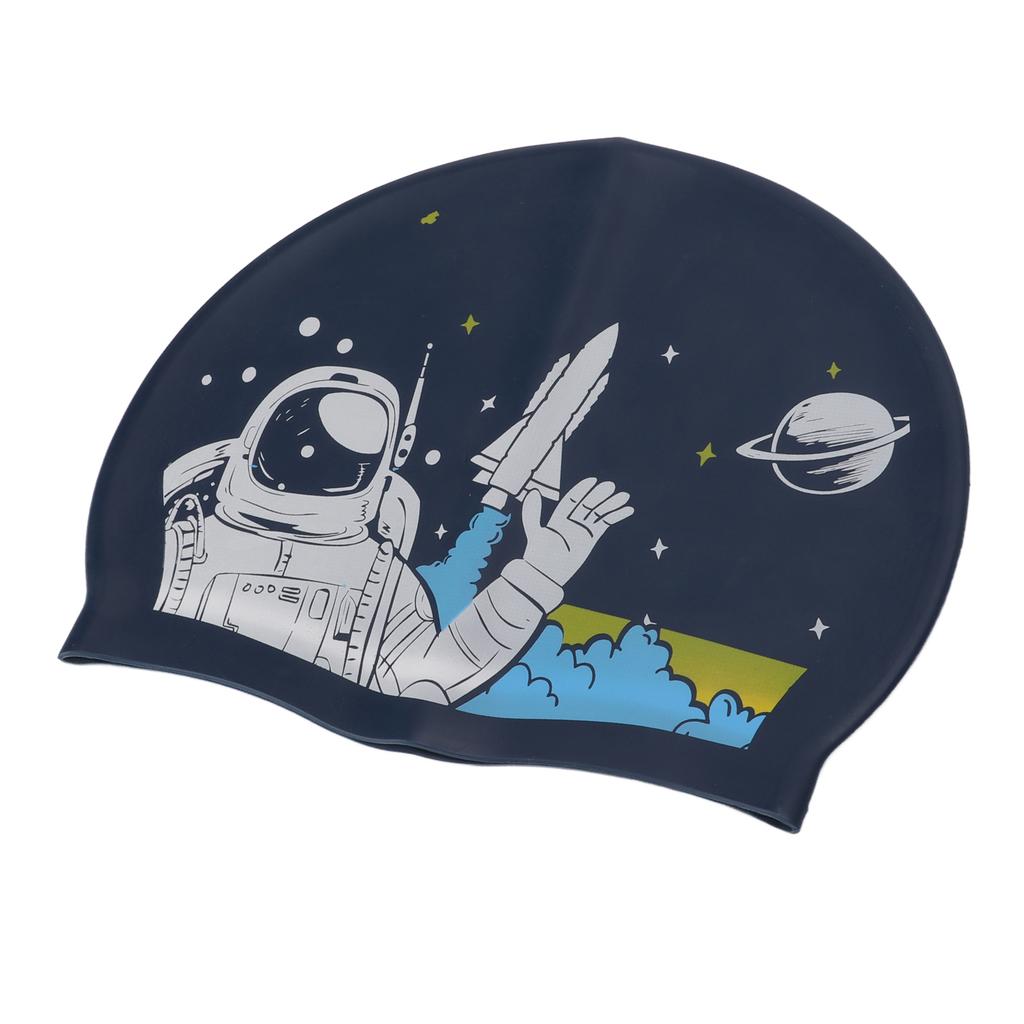 Шапочка для плавания Силиконовая Водонепроницаемая Повязка на голову с защитой ушей для взрослых с длинными волосами Водные виды спорта Печать Космонавт