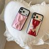 Милый Чехол-Кот с Бантом для iPhone 17 Pro 16 15 14 Pro Max с Подвеской-Сердечком Кожаный Ударопрочный 16 17 15pro Защитная Крышка