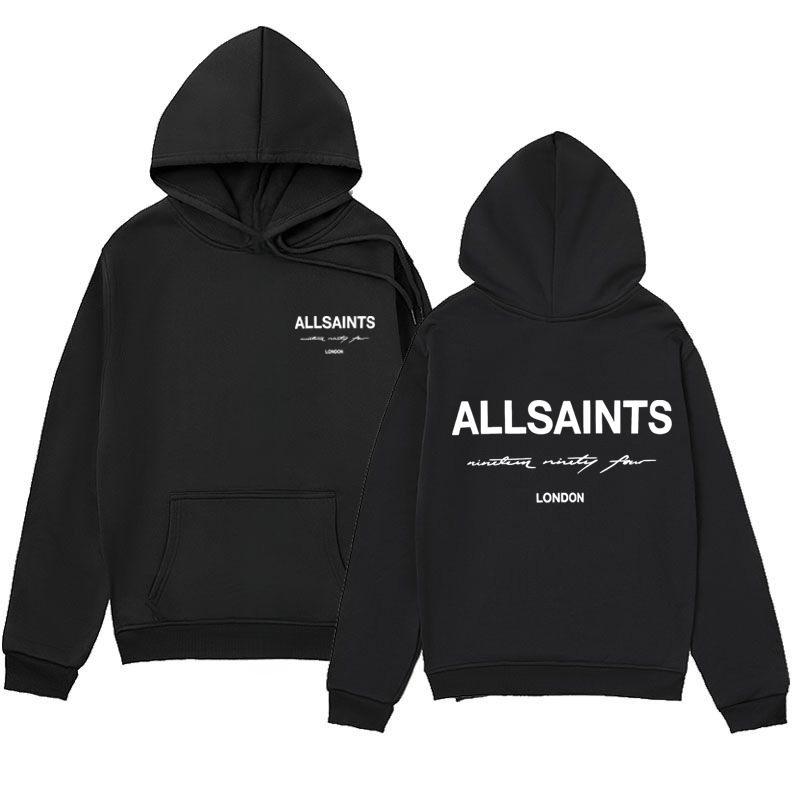2026 Minimal Vintage Letter Graphic Hoodie Front Back Print Long Sleeve Black Hooded Sweatshirt Streetwear Male Tops