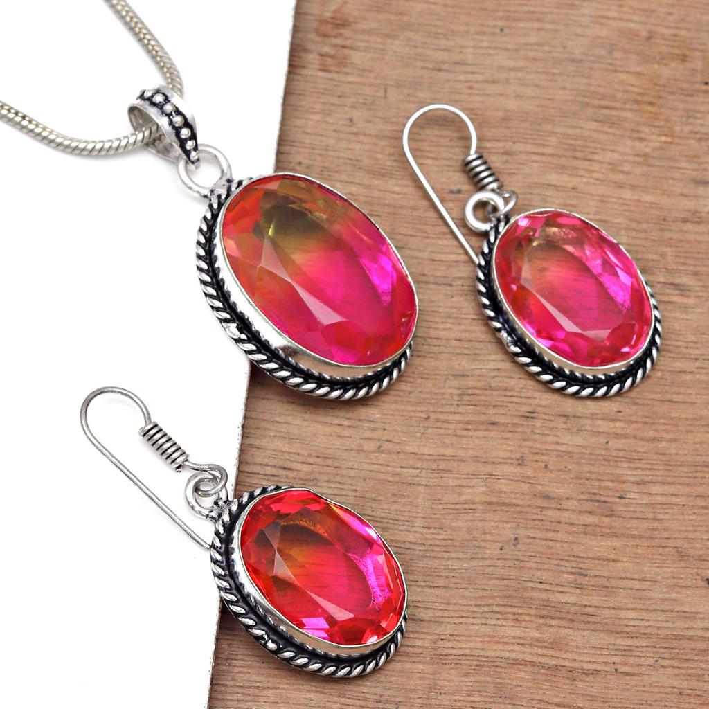 Tourmaline Set Gemstone Gift Wedding Party Bi-Color Pendant,Earring,Ring