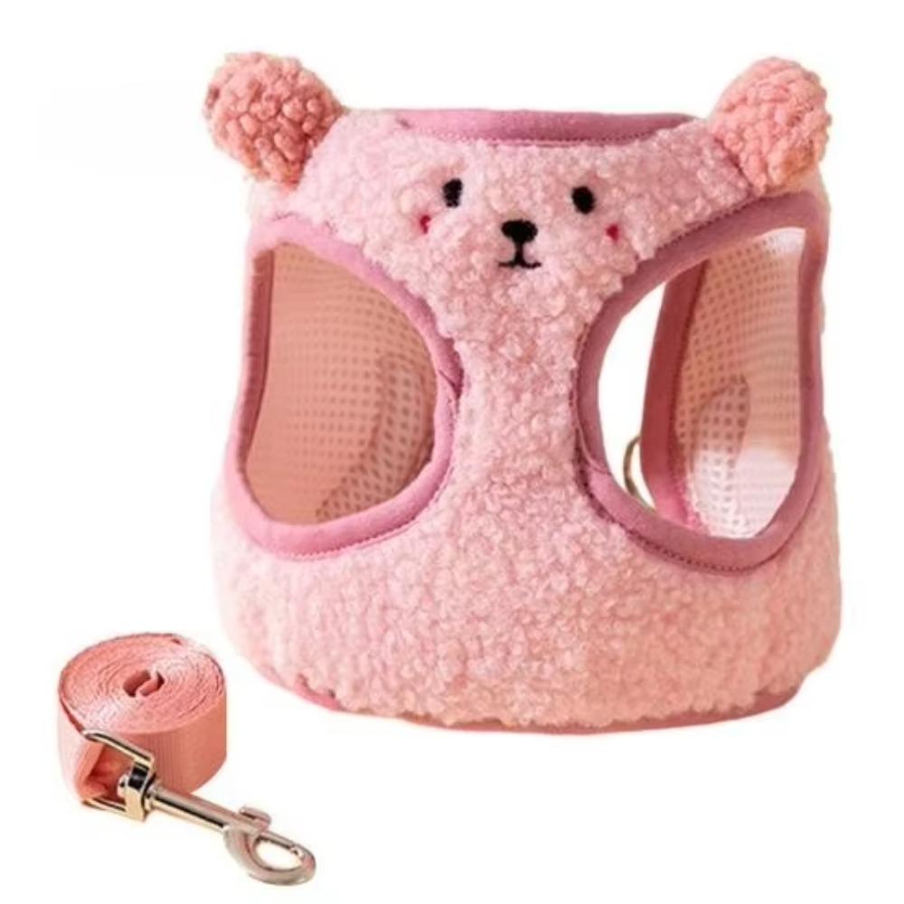 Adjustable Vest Pet Harness Leash Lamb Velvet Dog Walking Rope Pet Chest Strap Set  Medium Puppy