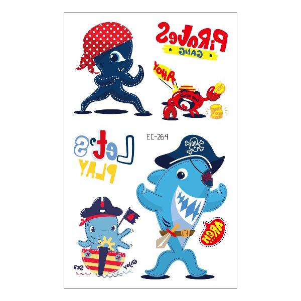 Waterproof Children's Pirate Shark Tattoo Stickers - Birthday Party & Cartoon Design