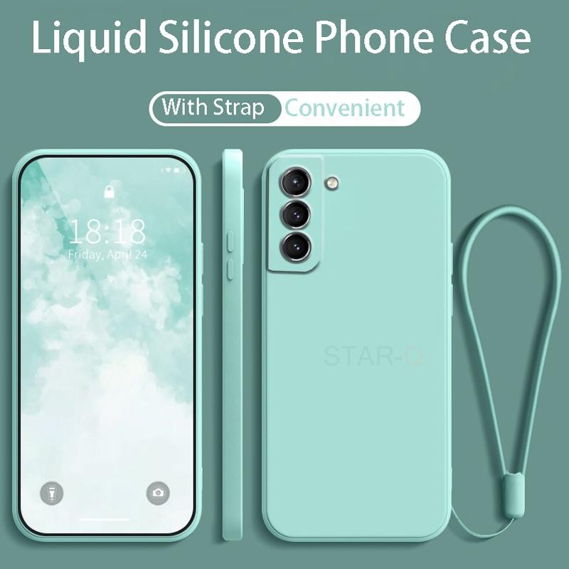 S21FE S 22 21 Strap Liquid Silicone Phone Case For Samsung Galaxy S22 S21 Plus Ultra FE 5G Soft Lanyard Back Cover