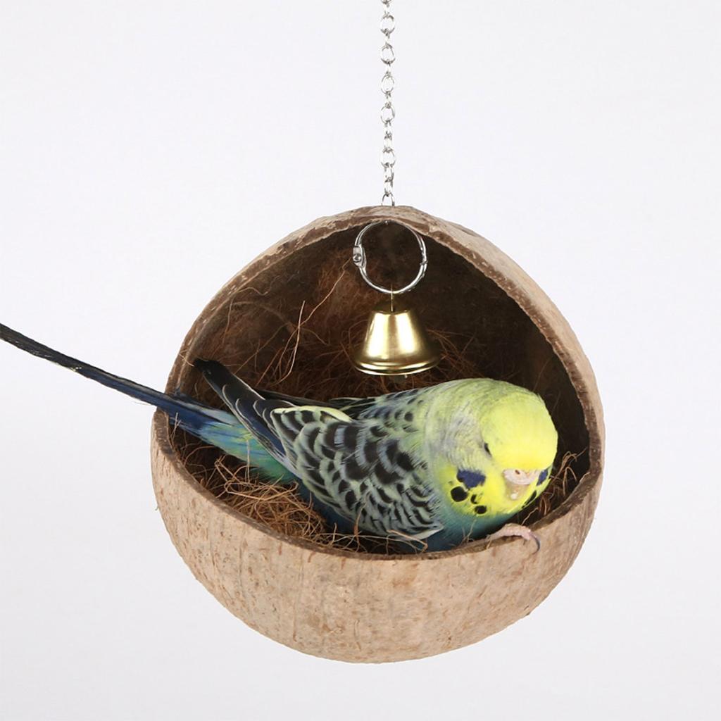 Клетки для птиц из натуральной скорлупы кокосовых орехов, домик для попугаев, домики для сна, клетка с подвесным ремешком для маленьких домашних животных, зябликов, воробьев