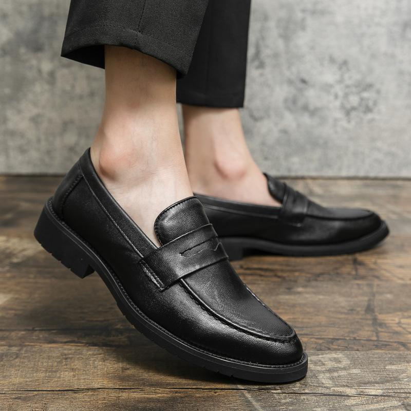 Leather Shoes Men's Shoes Spring and Autumn One-pedal Retro Foot Cover Round Head British Loafers Lazy Casual Shoes