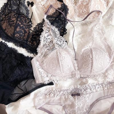 Французское кружево вышивка женский комплект нижнего белья сексуальный тонкий чашка халтер бикини бюстгальтер глубокое V пуш-ап бралетт модный комплект бесшовного нижнего белья