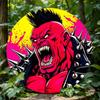 2d Flat 20*20cm Circular Wooden Sign In Red and Yellow Comic Style A Spiky Monster, Rustic Wooden Mural, Bohemian Modern, for Home, Garage, Restaurant