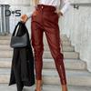 Женские брюки из гладкой искусственной кожи с декором на молнии, облегающие брюки с высокой талией, застежкой-молнией и пуговицами, с несколькими карманами, однотонные брюки-карандаш, длинные брюки