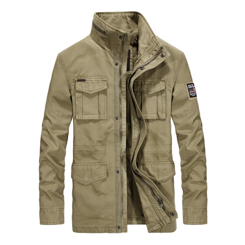 Military Jacket Men High Quality Autumn Winter Outwear Cotton Cargo Multi -Pocket Mid -Long Coats