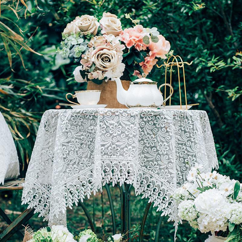 Table Cloth White Glass Yarn Lace Table Cover Hollow Out Europe Embroidered Table Dining Tablecloth Flower Romantic Coffee Cover