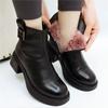 2024 New Fashion Women Ankle Boots Winter Padded Short Boots Leather High Heels Luxury Round Toe Shoes Block Heels Black