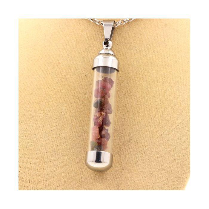 Pierres et Minéraux. Collier Tourmaline multicolore brut. Modèle tube 50 mm.