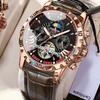 New Design Style Imported Self-winding Mechanical Watch Men's Charm and Dominance with Sun and Moon Phase Skeleton Flywheel Leather Watches