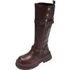 Brown Retro British Style Thick Heel Platform Boots Women's 2025 New Spring and Autumn But Knee Height Knight Boots
