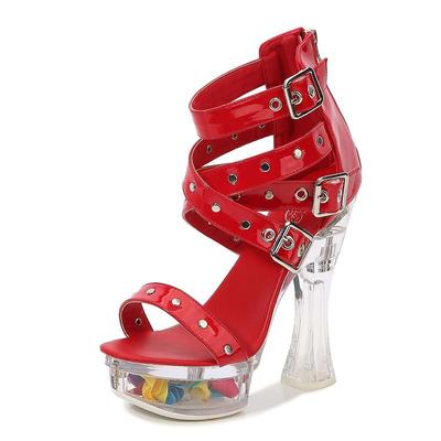 Женская обувь, прозрачная модель, с заклепками, даже римские сандалии, серия 10365, высокий каблук, каблук 14 см, платформа 4 см, LFD