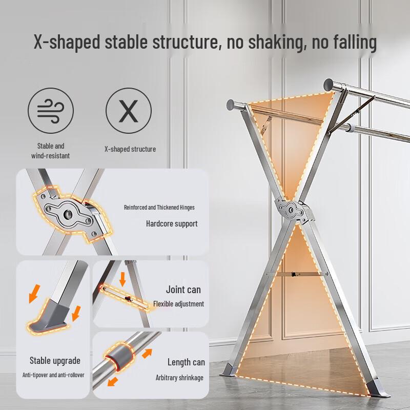NICHUANG Telescopic Folding Stainless Steel Clothes Drying Rack